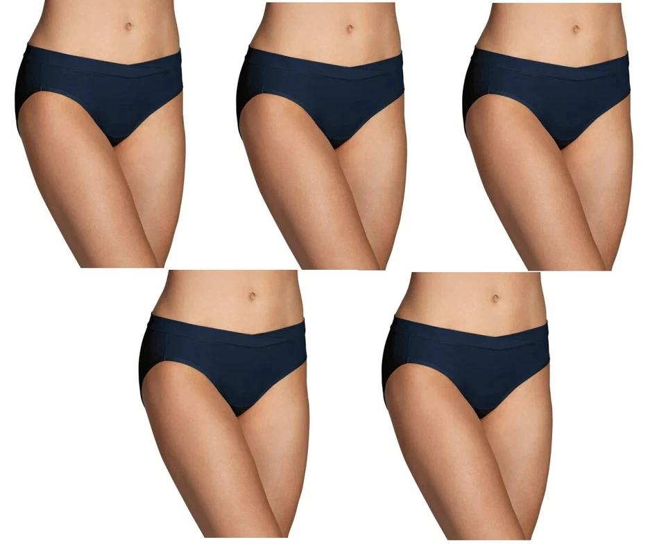 5 Prs Vanity Fair Beyond Comfort Silky Stretch Bikini 18291 Ghost Navy 5-6-7-8 - Image 1 of 4
