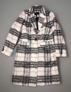 BCBG Max Azria Ivory Grey Plaid Tweed Coat S Fuzzy NEU - Bild 1 von 12