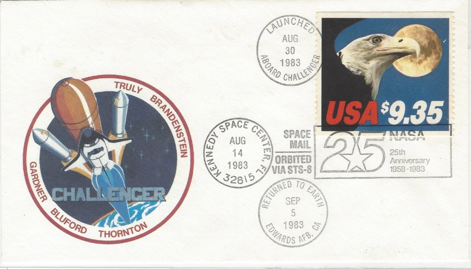 US Scott #1909 FDC 1983 Priority Mail Eagle Stamp Challenger STS-8 Flight - Image 1 of 1