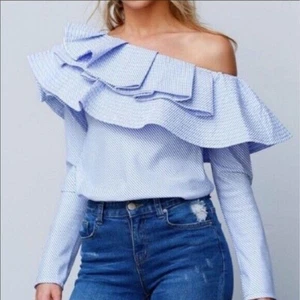 Luxe By Stylekeepers Womens Ruffled Striped Off-Shoulder Cottage Core Blouse Sm - Picture 1 of 10