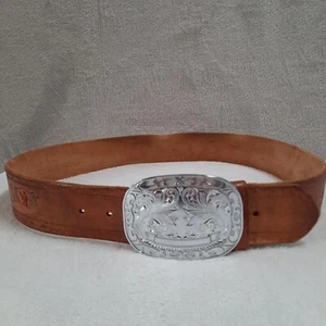 Geprägter Ledergürtel Natur Landschaft Berge Hirsch Herren 42" filigrane Schnalle - Bild 1 von 11