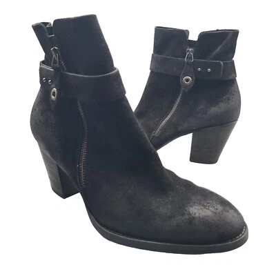 Paul Green Botas Dallas Negro Gamuza Cuero Cremallera Botines Talla US 9 Foto 1 de 4