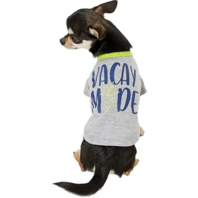 NWT PUP CREW CUTE “ VACAY MODE” PINEAPPLE DOG CAT TSHIRT WASHABLE GREY XXS - Image 1 of 4