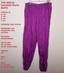 VTG Sergio Tacchini Labled 10 28-38Wx32L Track Pants Retro Sport Style training - Picture 1 of 24