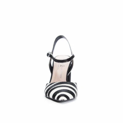 Ladies Zebra Print Pony Hair Sling Back Thick Heel Shoes New - Image 1 of 3