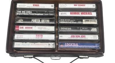 12 Cassette Tape Lot W/ Carrying Case Toto Genesis Police 80s Bob Seger Wings - Image 1 of 4