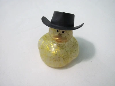 HAND DECORATED GOLD GLITTER RUBBER DUCK W/ BLACK COWBOY HAT - Image 1 of 4
