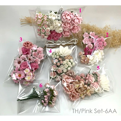 6 Packs Mix Paper Flower Leaves Wedding bouquet DIY Scrapbook (TH/Pink Set-6AA) - Image 1 of 4