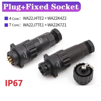 WA22 4-7 Pins IP67 Waterproof Connector WA22 TE+ZE Male Cable Plug Female Socket - Image 1 of 4