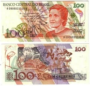 Banknote - 1990 Brazil, 100 Cruzeiros, P228 UNC, C Meireles (F) Child reading (R - Foto 1 di 1