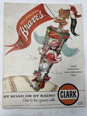 1958 Official Scorecard Milwaukee Braves St Louis Cardinals July 24 Spahn Musial - Image 1 of 4
