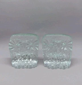 2 Vintage Blenko Clear Glass Crystal Owl Paperweights Bookends Don Shepherd - Picture 1 of 9