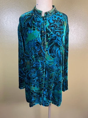 Blazer Chico’s Mujer Talla 2 Terciopelo Burn Out Negro Azul Verde Blazer Abierto *bsna* Foto 1 de 4