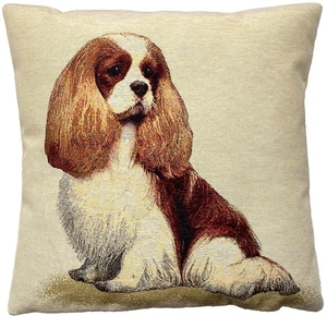 KING CHARLES DOG, HAND FINISHED  17" 44CM TAPESTRY CUSHION PILLOW COVER WITH ZIP - Picture 1 of 7