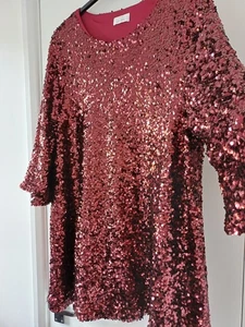 YOURS SIZE 24 LONG BERRY RED SEQUIN TUNIC TOP MINI DRESS NEW PLUS CURVE £44 - Picture 1 of 6