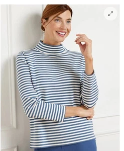 NWT Talbots Plus Women Ultraknit Zip Back Mockneck Top Navy Dusk/Ivory Stripe 2X - Picture 1 of 9