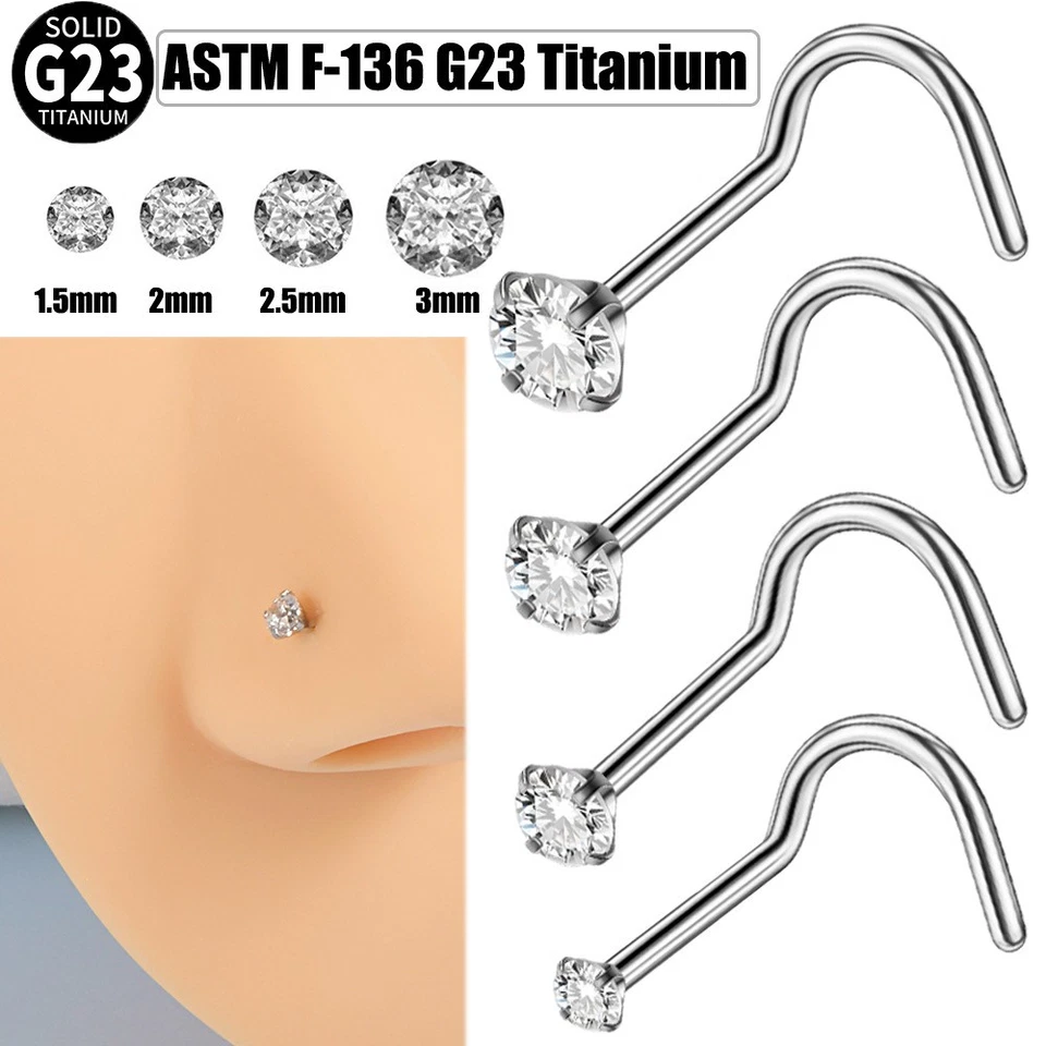 2 piezas G23 Titanio Nariz Perno Sacacorchos Nariz Anillo Nariz Joyería Tornillo Ajuste Nariz Pin Foto 1 de 4