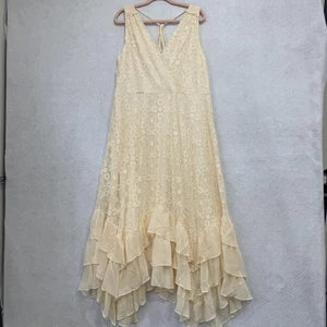 Sundance Dress Womens 2XL Ivory Lace Ruffle Handkerchief Hem V-Neck Lined Boho - Picture 1 of 9
