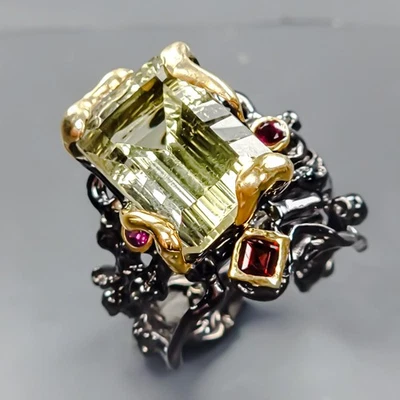 Joyería 12ct+ Anillo Cuarzo Limón Natural Plata de Ley 925 Talla 7/R434121 Foto 1 de 4