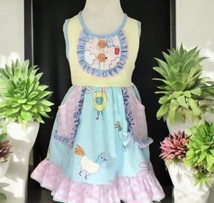 Boutique Adorable Chicken Animal Print Ruffle Dress Toddler Girls Size 5-6 T - Picture 1 of 10