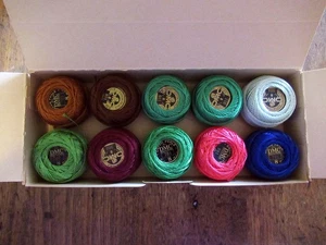 LOT of 10 balls DMC Pearl Cotton size 8, 9 assorted colors in vintage box - Picture 1 of 5