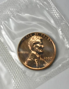 1957 Proof Lincoln Wheat Cent Penny  in  US MINT CELLO with mint token - Picture 1 of 2