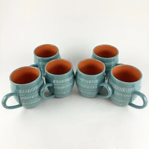 NEW Set of 6 Baum Tangier Ceramic Orange Turquoise Coffee Tea 16 oz Mugs 4.5” - Picture 1 of 8