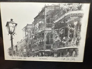 Impresión artística a lápiz de Don Davey de encaje de cuarto francés de Nueva Orleans - Imagen 1 de 12