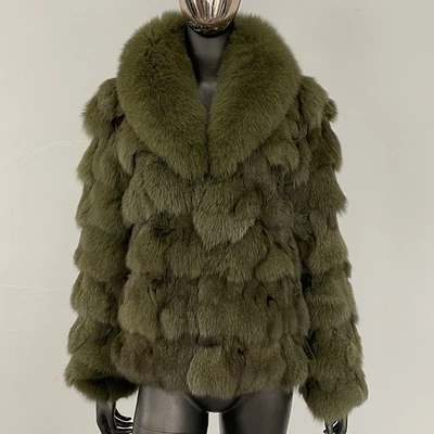 Women Real Fox Fur Collar Coat Short Real Fox Fur Coat Jacket Winter Warm Ladies - Image 1 of 4