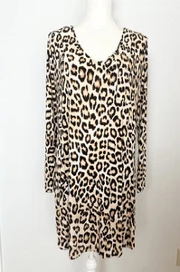 Chico's Soma Damen Nachthemd Größe L schwarz braun Animalprint V-Ausschnitt Langarm - Bild 1 von 11