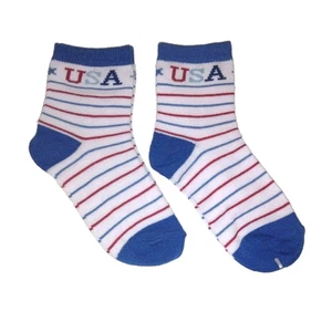 2 Pair Kids Socks Red White Blue USA 4th of July Stars Stripes Crew Socks 7-8.5 - Picture 1 of 3