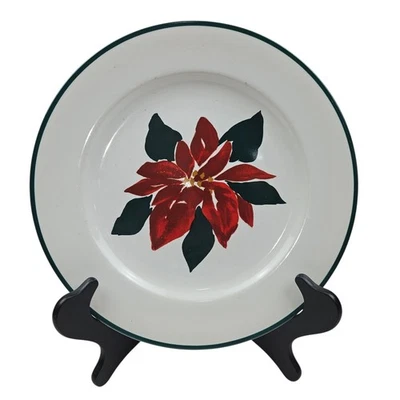 Набор из 8 рождественских обеденных тарелок пуансеттия Furio декоративный праздничный зеленый ободок - Изображение 1 из 4