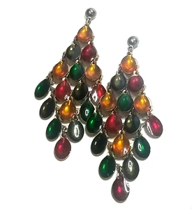 Pendientes colgantes cascada de vidrio multicolor 3,5" larga pasarela vintage años 80 - Imagen 1 de 5