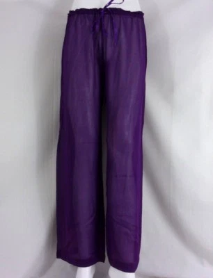 Sauvage Sheer Silk Elastic Waist Solid Cover-Up Pants Royal Purple Small #1858L - Image 1 of 2