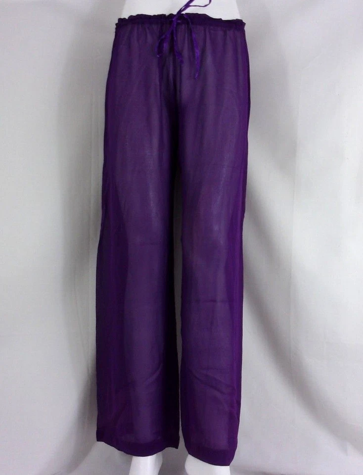 Sauvage Sheer Silk Elastic Waist Solid Cover-Up Pants Royal Purple Small #1858L - Image 1 of 2