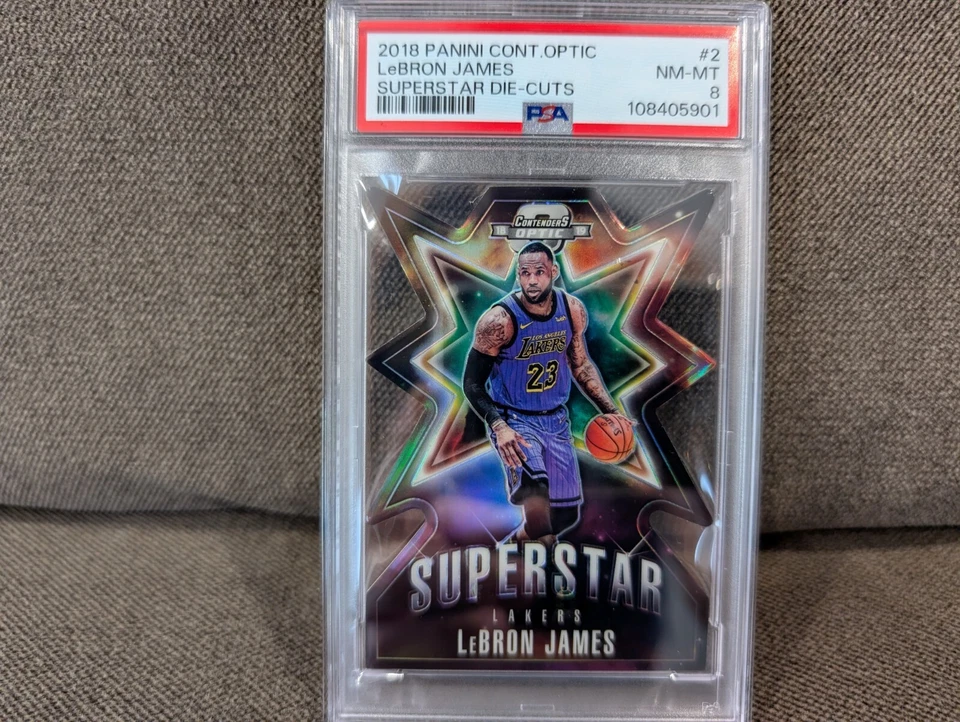 2018 CONTENDERS OPTIC LEBRON JAMES SUPERSTAR DIECUT REFRACTOR PRIZM LAKERS PSA 8 - Image 1 of 1