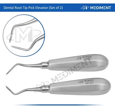 MEDIMENT Set of 2 Dental Heidbrink Root Tip Pick Elevators Right+Left Hygiene Instruments