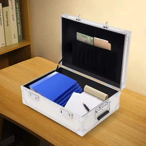 Large Portable Locking Storage Box for Filing Letters & Documents w/Lock Silver - Picture 1 of 22