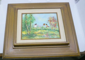 VINTAGE SIGNED LOUIS CARDIN FRAMED ENAMEL ON COPPER PAINTING, CHILDREN PLAYING - Picture 1 of 8