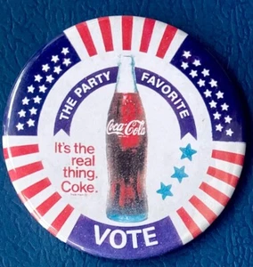 "Pinback publicitario de promoción de voto de Coca-Cola ""Favorito de la fiesta"" 3-1/8" - Imagen 1 de 2