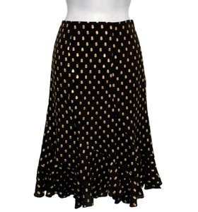 Who What Wear Polka Dot Swing Skirt Size 4 Black Gold Holiday Party Knee Length - Picture 1 of 6