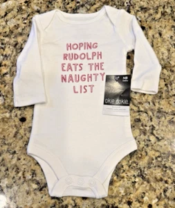 Okie Dokie Bodysuit "Hoping Rudolph .... " Christmas Long Sleeve Size NB Newborn - Picture 1 of 1