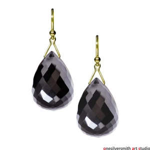 14k or 18k solid gold modern Black " Jet Onyx " Wishbone Bail Designer Earrings - Picture 1 of 13