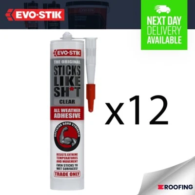 12x Evo-Stik Sticks Like Sh*t All Weather Polymer Adhesive Sealant CLEAR 290ml