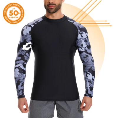 Mens UPF 50+ Sun UV Protection Compression Shirt Long Sleeve Swim Shirts Outdoor - Image 1 of 4