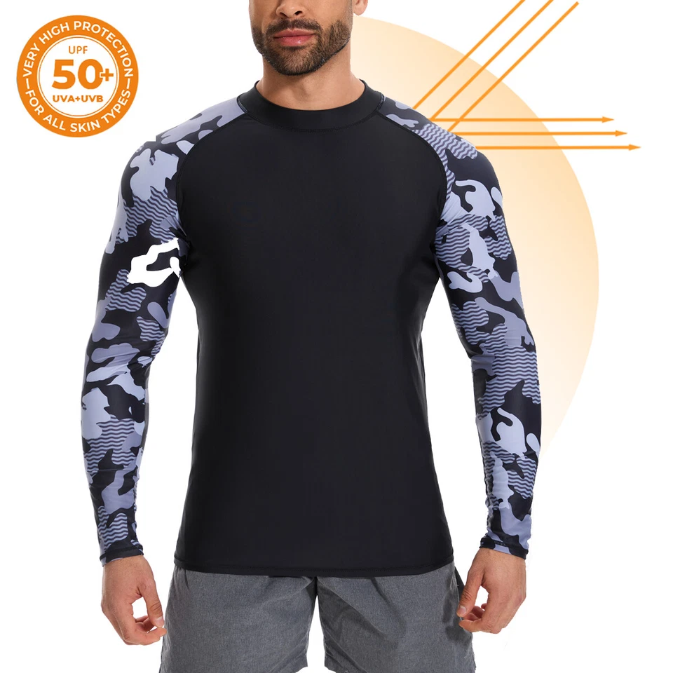 Mens UPF 50+ Sun UV Protection Compression Shirt Long Sleeve Swim Shirts Outdoor - Image 1 of 4