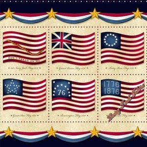 10 BLOCKS QUILTING TREASURES "LONG MAY SHE WAVE" PATRIOTIC FABRIC PANEL 24"X 44" - Picture 1 of 2
