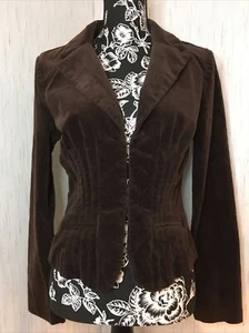FANG Blazer Jacket Womens Sz L Brown Velvet Y2K Fitted Military Short Coat - Picture 1 of 9