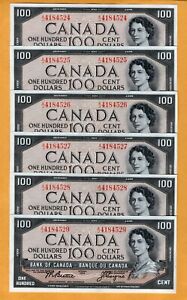 Canada UNC $100 Dollar 6 Consecutive 1954 P-82a BC-43a AJ Beattie Coyne Banknote