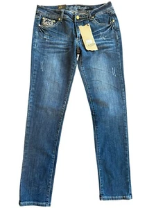 LA STAR Miss Chic NWT Jeans Women 32x29 Juniors 13 Blue Denim Embellished Bling - Picture 1 of 12
